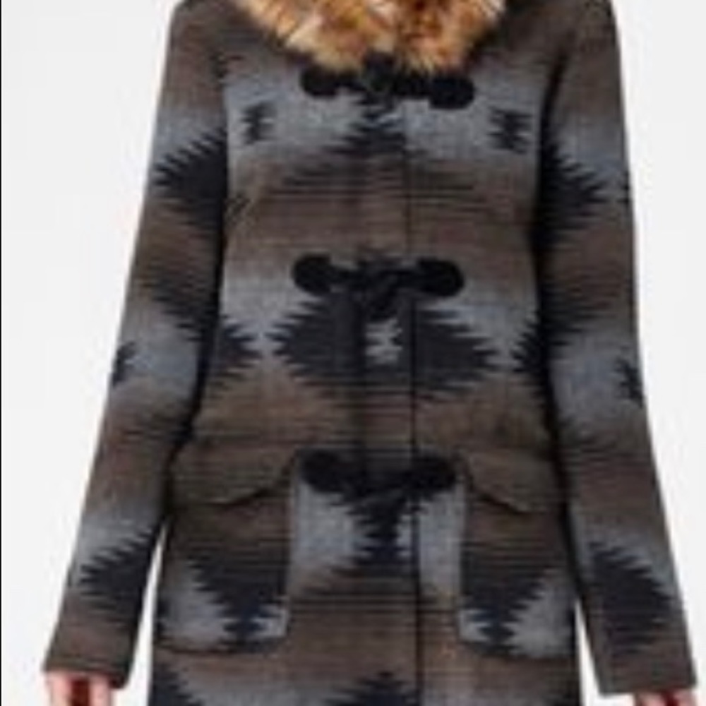 Bb Dakota Brown Patterned Utility Jacket With Fur… - image 7